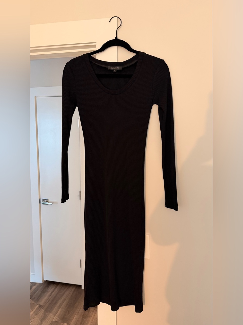 Ribbed Long Sleeve Black Dress